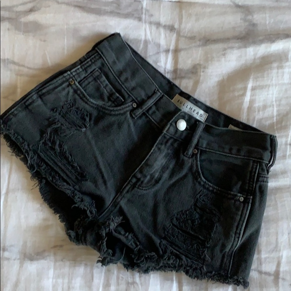 Distressed Black Denim Shorts